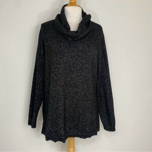 Lety & Me Womens Black Marbled Cowl Neck Knit Tunic Sweater 2X Classic Cabincore